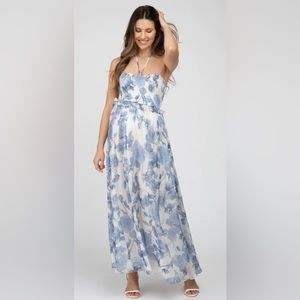 NWT Pinkblush Maternity Blue and White Floral Maxi Dress Size S